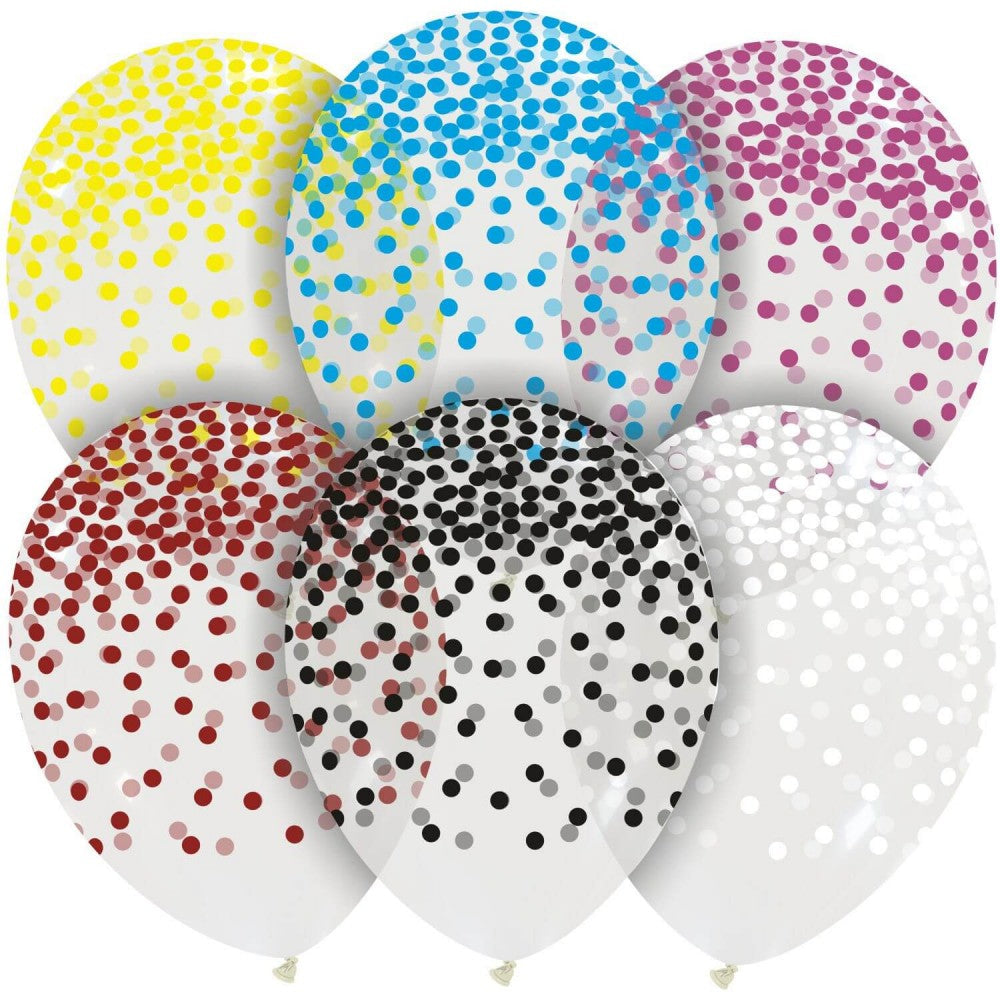 Cattex 12" Clear Rain Colored Confetti with Mixed Colors Latex Balloons – (Pack of 20)