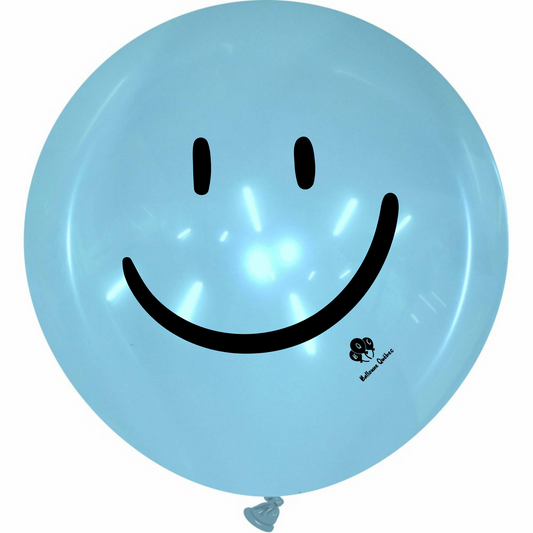 Cattex 40" Crystal Blue Round Smiley Latex Balloon – 2-Sided Print (1 Piece)