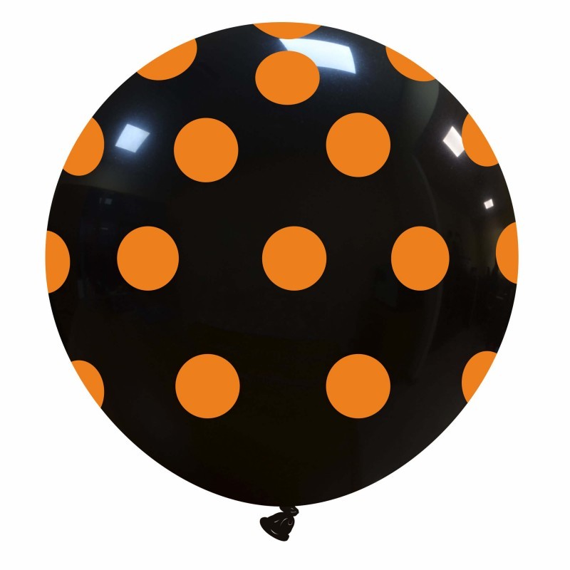 Cattex 32" Round Black Halloween Polka Dots Latex Balloon – (1 Piece)