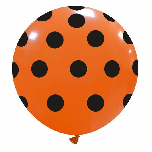 Cattex 32" Round Orange Halloween Polka Dots Latex Balloon – (1 Piece)