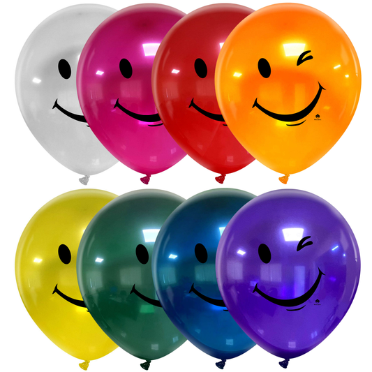 Cattex 18" Crystal Smiley Premium Latex Balloons – Assorted Colors (Pack of 10)