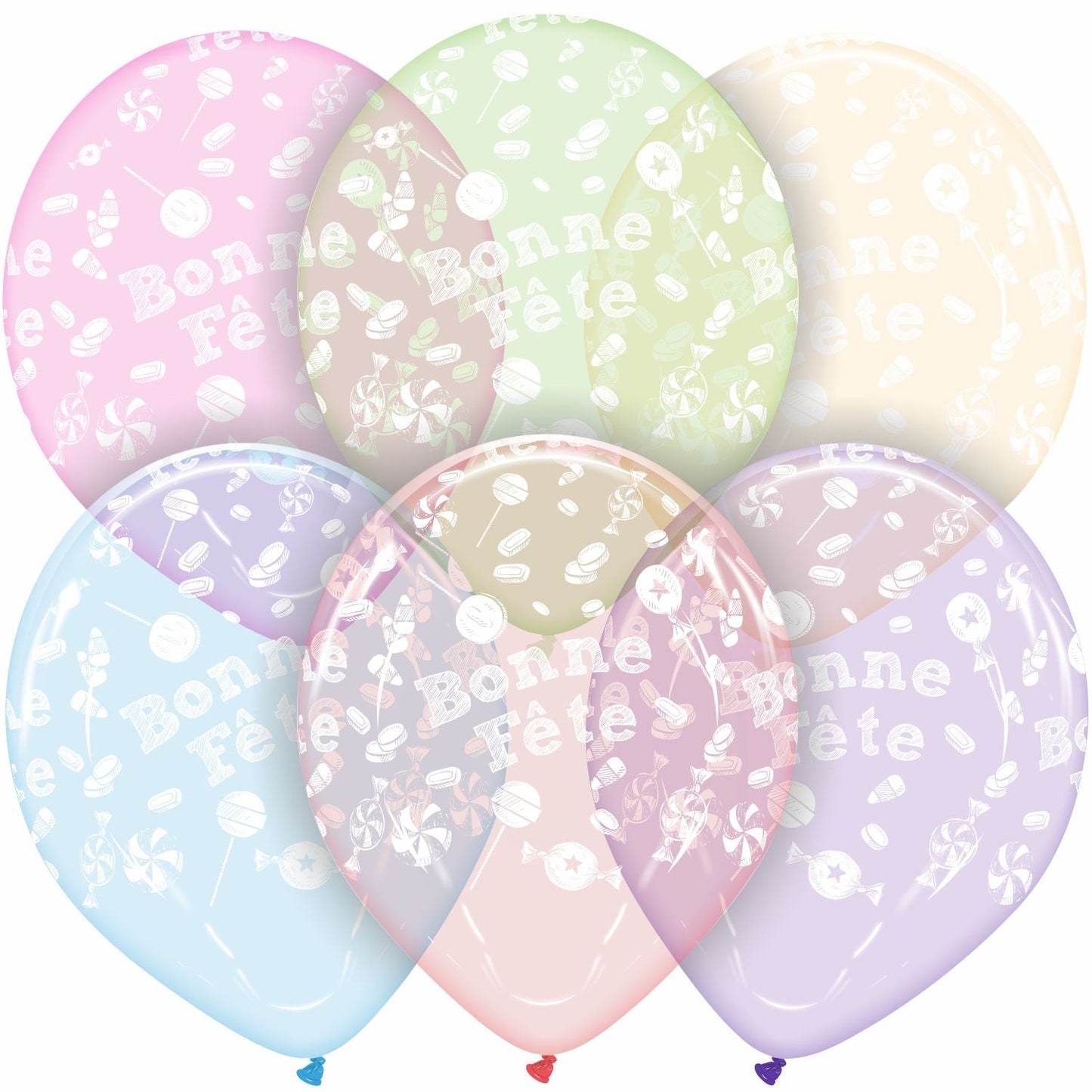 Cattex 12" Assorted Sweet Soap Colors Bonne Fête Premium Latex Balloons – (Pack of 20)