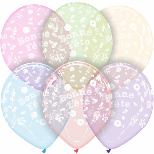 Cattex 12" Assorted Sweet Soap Colors Bonne Fête Premium Latex Balloons – (Pack of 20)
