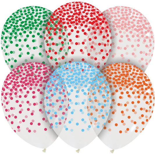 Cattex 12" Clear Rain Colored Confetti with Mixed Colors Latex Balloons – (Pack of 20)