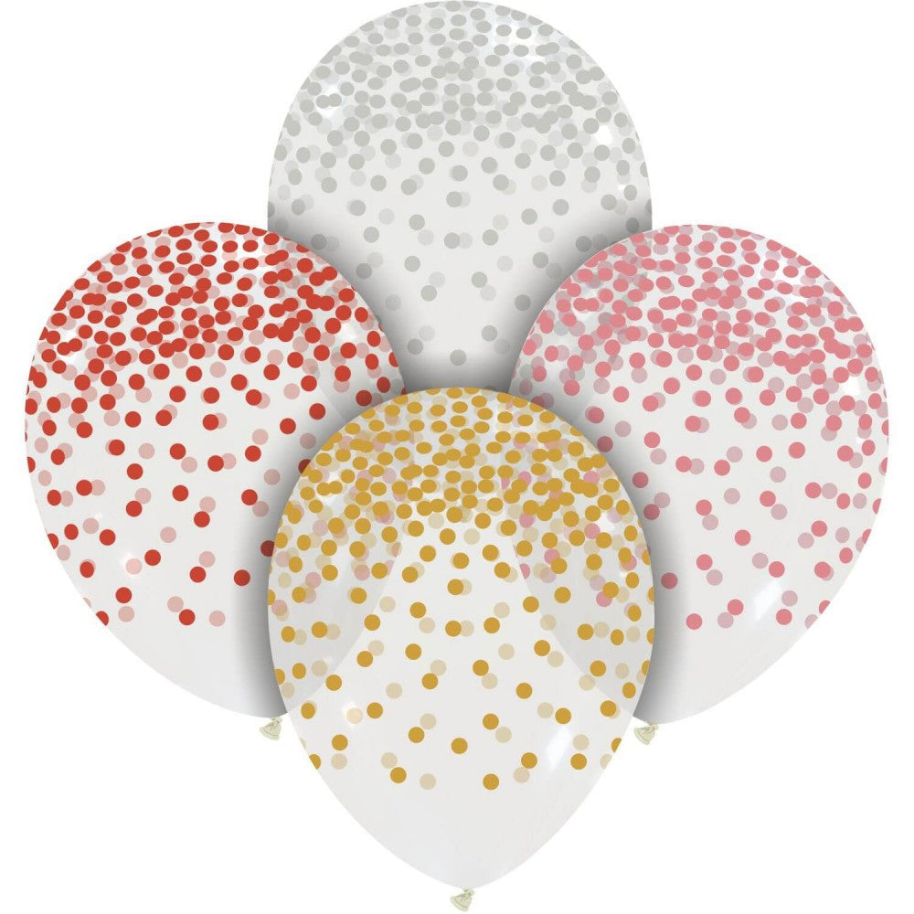 Cattex 12" Clear Metal Colored Confetti with Mixed Colors Latex Balloons – (Pack of 20)