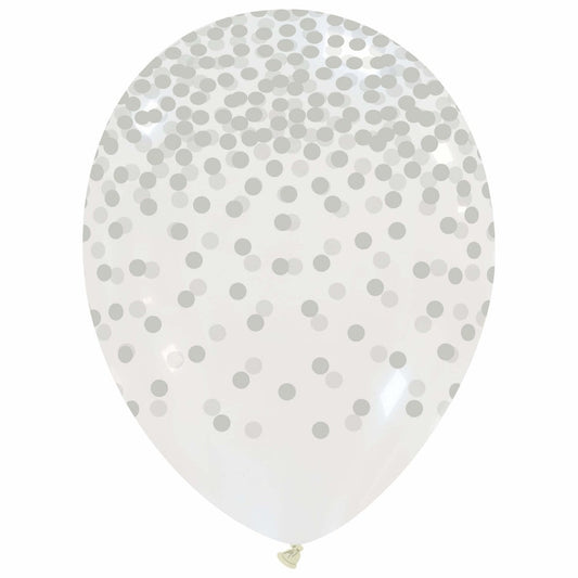 Cattex 12" Clear Silver Metal Confetti Latex Balloons – (Pack of 20)
