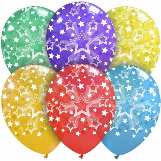 Cattex 12" Assorted Crystal Colors Stars Gradient Latex Balloons – (Pack of 20)
