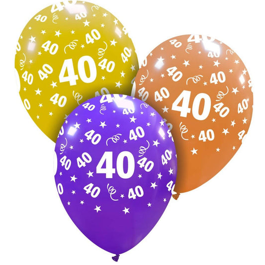 Cattex 12" Assorted Colors "40" Number Print Latex Balloons – (Pack of 20)