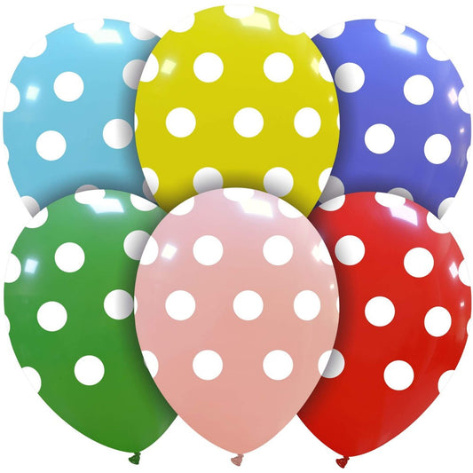 Cattex 12" Assorted Colors Big Polka Dots Latex Balloons – (Pack of 20)